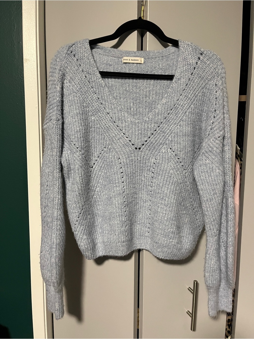 moon & madison Light Blue V-Neck Knit Sweater